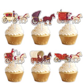 18pcs Glitter Dessert Cupcake Topper Pick for Ancient Times Transportation Carriage Theme Decor Supplies Baby Shower Men Women Kids Happy Birthday Wedding Party Decorations