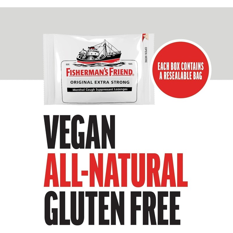 Fisherman’s Friend Original Extra Strong Menthol Cough Suppressant Lozenges, Gluten-Free,