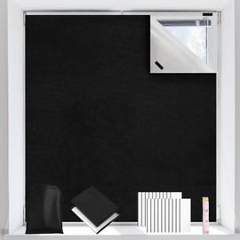 Window Blackout Fabric, 100% Opaque, 100 x 145 cm, Blackout Roller Blind, No Drilling, Roof Window Blackout Film, Travel Blackout Roller Blind Including Velcro Tape (Black, 100 x 145 cm)