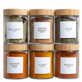 360 Spice Label Stickers for Spice Jars including Global Spices and 120 Best-By Labels for Kitchen Pantry, Storage Organization- Global Spice Collection (White, Square)