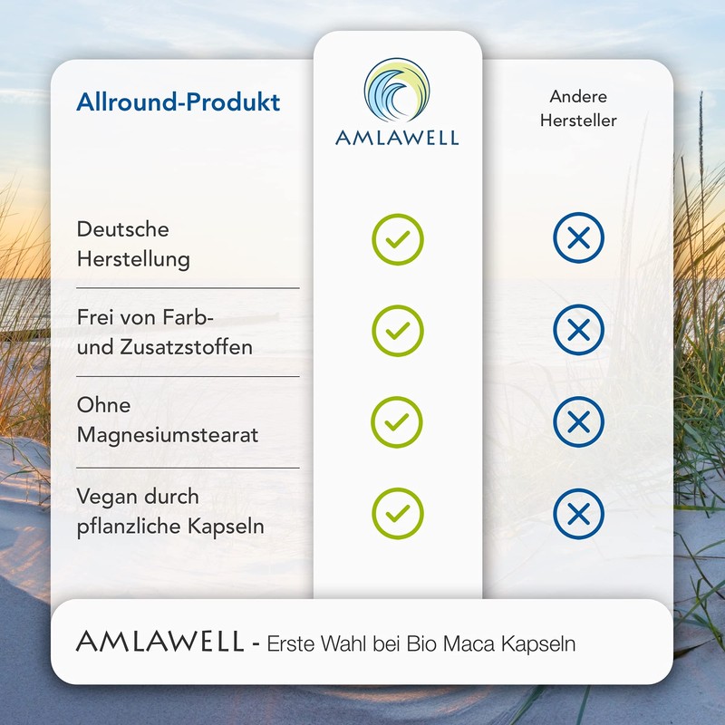 Amlawell Organic Maca Capsules - Vegan - Peru - Lactose
