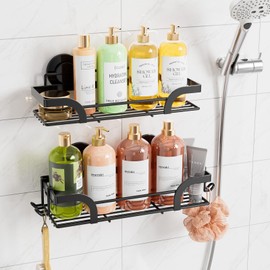 TAILI Shower Caddy Suction Cup 2 Pack, Heavy Duty Bathroom Basket, Bath Shelves for Inside, Stainless Steel Shower Holder Organizer for Bathroom Storage & Home Decor, No Drilling,Black