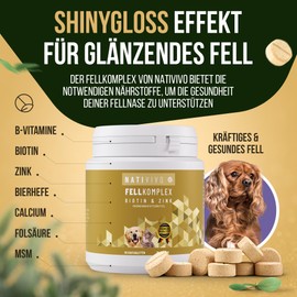 NatiVivo® [Test winner] High-dose, probiotic premium biotin and zinc cat dog complex for a shiny and beautiful coat. Against hair loss, itching and dry skin. Made in Germany