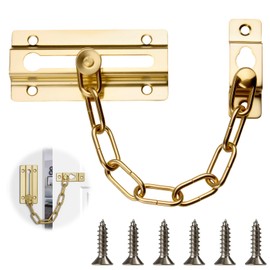 Lueden Door Chain Lock Heavy Duty Safety Chain Lock Polished Brass Internal Door Restrictor Security Latch Chain Lock Sliding Bolt for Front Door Home Hotel Bedroom Apartment Living Motel, Golden