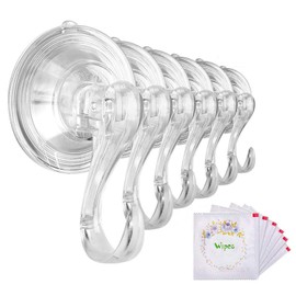 Suction Cup Hooks, VIS'V Small Clear Heavy Duty Vacuum Suction Hooks with Wipes Removable Strong Window Glass Door Kitchen Bathroom Shower Wall Suction Hanger for Towel Loofah Utensils Wreath - 6 Pcs