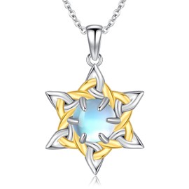 Jewish Star Necklace 18K Gold Plated 925 Sterling Silver Star of David Monstone Pendant Religious Faith Jewelry Gifts for Women Men Birthday Valentines Mothers Day