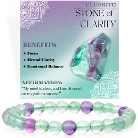 Bivei Crystal Bracelet for Women 6mm Beaded Semi Precious Natural Stone Stretch Elastic Jewelry Yoga Gifts(Fluorite - Clarity)
