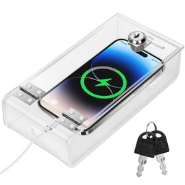 Cell Phone Lock Box,Mobile Phone Storage Jail Box with 2 Keys Transparent Phone Locker Phone Acrylic Key Staff