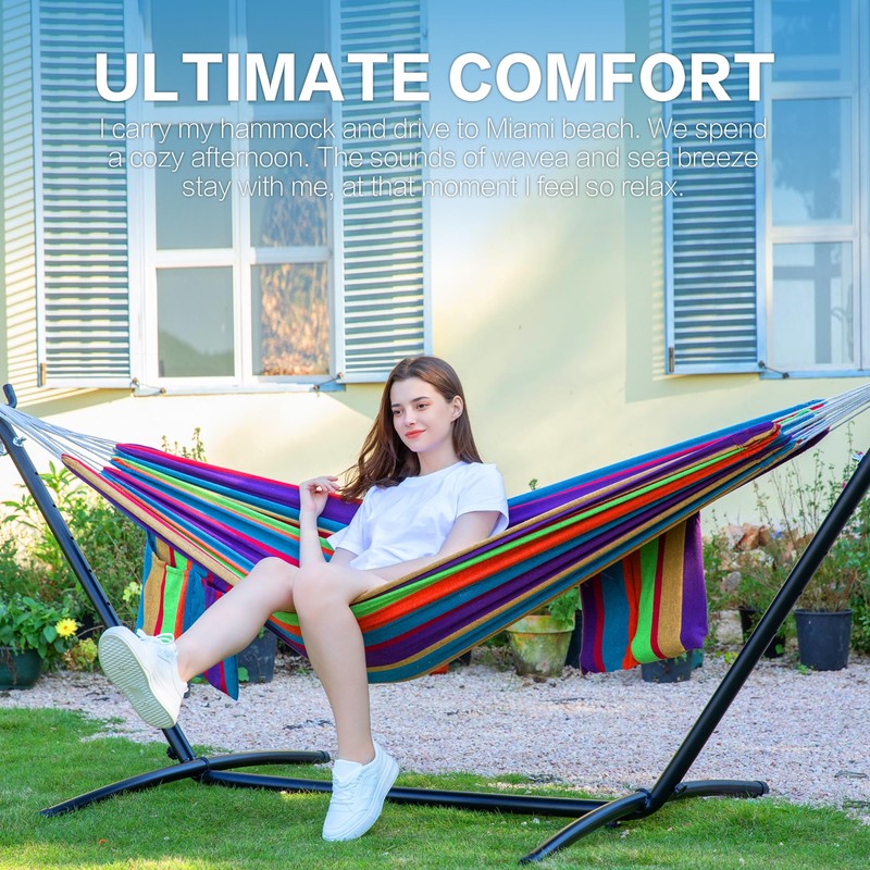 PNAEUT Double Hammocks with Stand for Outside, Portable Space Saving