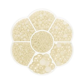 PATIKIL 5645Pcs Flatback Pearls Beads for Crafting, 7 Sizes Half Round Resin Beads Flatback Pearl Charms for DIY Nail Art Phone Decoration Socks Charms, Beige
