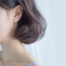 Silver 925 Silver Earrings, Gold 18K Coating, Hypoallergenic, Triangle, Screw Type, Non-Snagging, Ball, Sterling Silver, No Gemstone