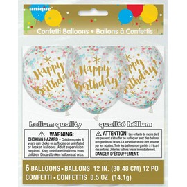 Unique Party 58225 - Foil Glitzy Gold Happy Birthday Confetti Balloons, Pack of 6