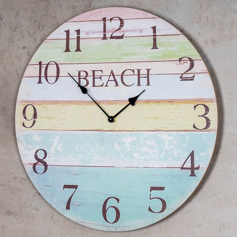 Wall Clock Diameter 45 cm Beach Colourful Wooden Clock Maritime