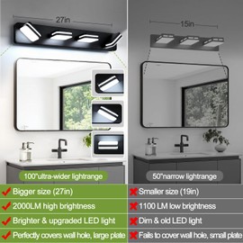 LED Modern Bathroom Vanity Light Fixtures (4-Light, 27-Inch), 360° Rotate Acrylic Matte Black Vanity Lights for Bathroom, Modern Wall Lighting Fixtures Over Mirror (Natural White Light 5000K 1600LM)