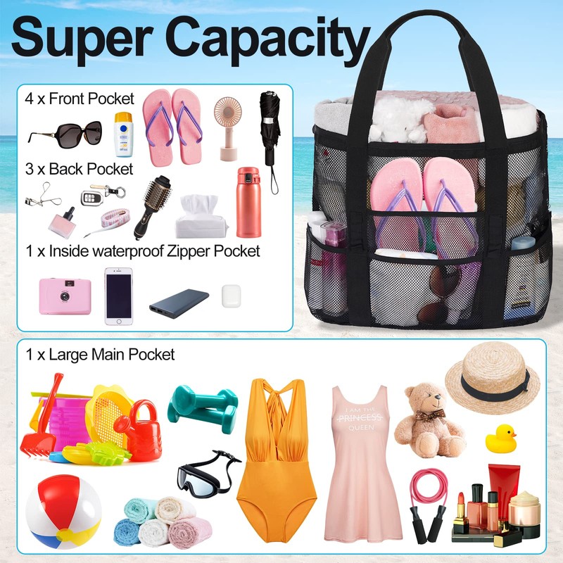 wanchel Mesh Beach Bags for Women - Plus Waterproof Sandproof