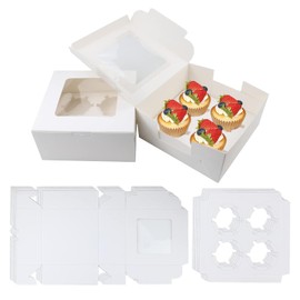 20 Cajas para Postres Blancas con Ventana,Cajas de Panadería para Pastelería,Fiesta festiva,cajas de Papel para Dulces,cupcakes,Cumpleaños,galletas