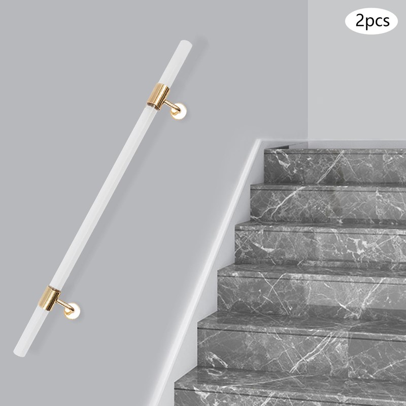 Handrail, 2 Pack Acrylic Staircase Handrails, Clear with Golden Brackets,