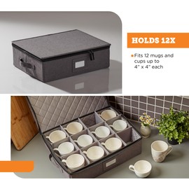 storageLAB storageLAB Cup and Mug Storage Containers, Hard Shell Storage Case with Felt Dividers for Cups, Mugs, Dishes, and Glasses, Ideal for Kitchen Organizing and Moving Supplies - 1 Pack, Gray