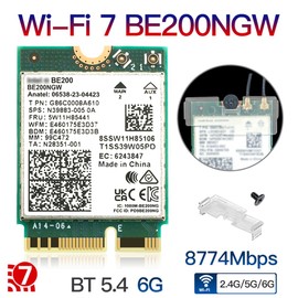 M.2 WiFi 7 Card Key E BE200 Wireless BT5.4 WiFi Network Adapter 2.4G/5G/6GHz 9.3Gbps for WiFi7/WiFi6E/WiFi6/WiFi5 Router Gaming PC Laptops Support Windows 10/11 Not Support AMD Motherboards
