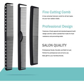 Peines de fibra de carbono, peine de peluquería de estilo general, antiestático, resistente al calor, 6 unidades, peine de peluquería de pelo fino y ancho, peine de cola de rata