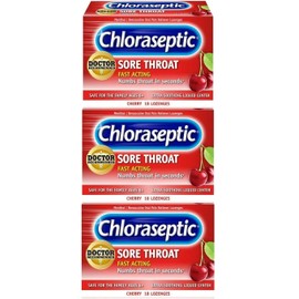 CHLORASEPTIC  Lozenges STRONG! CHERRY Sore Throat & Cough 18ct ( 3 pack )