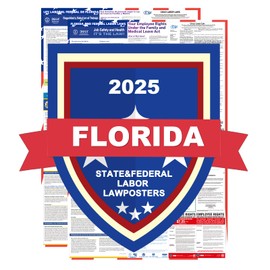 2025 Florida State and Federal Labor Laws Poster - OSHA Compliant UV Waterproof Laminated 24" x 36" English and Spanish Version 2PCS Folded - All in One Compliance Posting