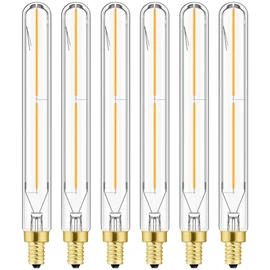 Leools E12 Led Long Bulb,7.3Inch Long Tubular Light Bulbs,T6 B11 Candelabra Bulb 40 watt for Chandeliers,Clear Glass,Warm White,2700K 400LM 4W Dimmable Tube E12 Led Edison,185mm,6Pack