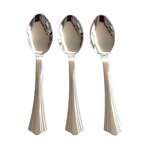 50 Pc Plastic Silver Spoons Appears As Stainless Steel Single