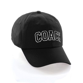 Sports Team Coach Baseball Hat Layered Arch Letters Unstructured Low Profile Cap, Black Hat White Black Letters