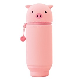 LIHIT LAB A7714-5 Kawaii Japanese Pig Large Stand Up Pencil Case for School Office College, Animal Pen Holder Pencil Pouch Holder Adults Girls, Artist Pencil Case, Pig,Large: 2.9" x 8"