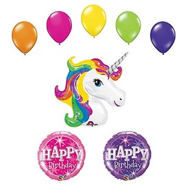 UNICORN Rainbow MAGICAL Fairy Sparkle 8 Piece Party Mylar & Latex Balloons Set