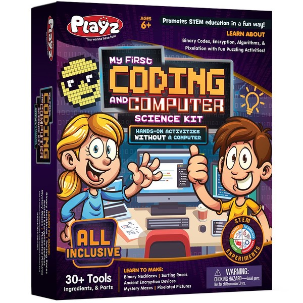 Playz My First Coding & Computer Science Kit - Learn About Binary Codes, Encryption, Algorithms & Pixelation Through Fun Puzzling Activities Without Using a Computer for Boys, Girls, Teenagers, Kids