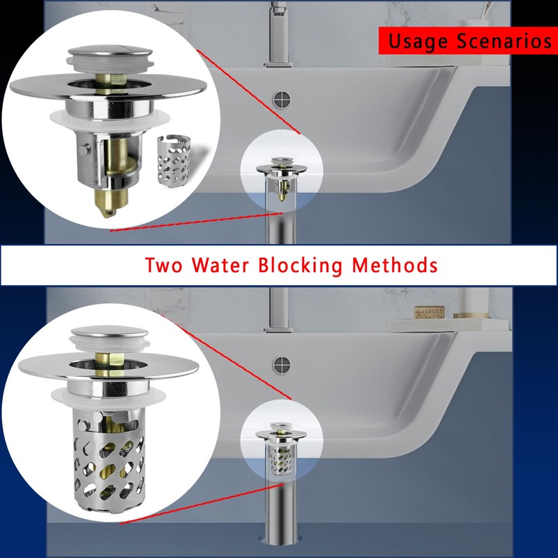 REZZI Sink Plug Replacement Universal Pop Up Stopper with Removable