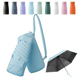 Sykerout Umbrella, Mini Umbrella, Pocket Umbrella, Compact Umbrella, Mini Foldable Travel Umbrella, UV Umbrella with Card Holder with Rope, blue