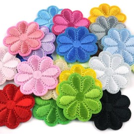 40 Pack Flower Iron on Patches Daisy Embroidered Applique Motif for DIY Clothes Embellishment Earring Making Different 20 Colors