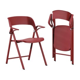 TAO ONE Office Chair Adjustable Arms, Plastic Folding Chairs for Outside, Collapsible Dining Chairs, Portable Foldable Chair for Indoor, Outdoor, Wedding, Party, Office, Balcony, Garden (Red, 2Pack)