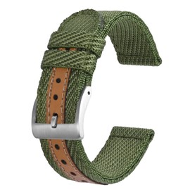 BISONSTRAP Sporty Nylon Watch Straps, Military Watch Bands for Men 20mm, Green with Silver Buckle