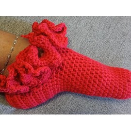 Crochet Ruffle Footie- Women's Fashion Footie Footwear Footwear Comfort - Color: blue, Size: please message me your shoe size