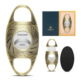 Cigar Cutter Guillotine, Stainless Steel Double Sharp Cut Blade Cigar Clipper in Gift Box (Gold)