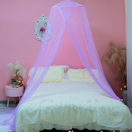 Wnqou Mosquito Net for Bed, Large Dome Canopy Mosquito Net for Single/Double Bed, Girls Room Drcor,Easy Installation for Travel and Home (Purple)