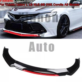 Unbranded For Toyota Camry 2018-2020 Front Bumper Lip/ Splitter Spoiler Body Kit Black+Red