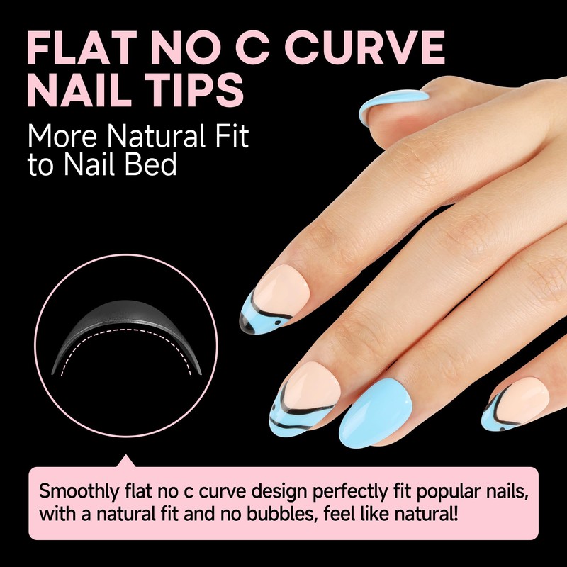 UNA GELLA Almond Gel Nail Tips Short: Half Cover Almond