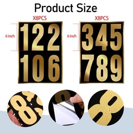 Tenare 96 pieces 8 Set Reflective Mailbox Numbers Vinyl Waterproof Numbers 0-9 Self Adhesive for Outside Signs Door Trucks Address Trash(6 Inch,Gold in Black)