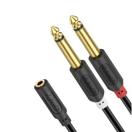 J&D 3.5mm to Dual 1/4 TS Stereo Breakout Cable, Gold Plated Audiowave Series 3.5mm 1/8 inch TRS Female to 2X 6.35mm 1/4 inch TS Male Mono Cable Splitter PVC Shelled Stereo Audio Cable, 6 Feet