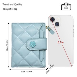 LJCZKA Women Wallet Vegan Leather RFID Card Holder Small Bifold Zipper Pocket Short Wallet Coin Cash Purse with ID Window, Blue, one size, Classic