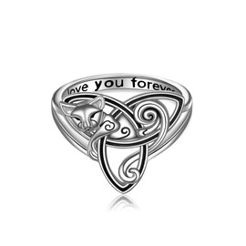 POPLYKE Celtic Cat Ring for Women 925 Sterling Silver Trinity Celtic Knot Ring Animal Ring Jewelry Gifts Ring Size 7