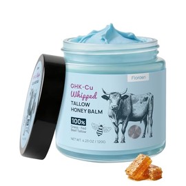 25,000ppm GHK-Cu Copper Peptides Whipped Beef Tallow for Skin, Grass Fed Tallow and Honey Balm with Manuka Honey & Vitamin E, High Potency Anti Aging Face Moisturizer for Firming & Repair 4oz