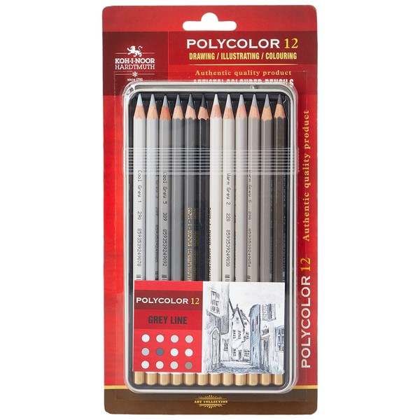 KOH-I-NOOR Polycolor Grey Line Artist's Coloured Pencils (Set of 12)