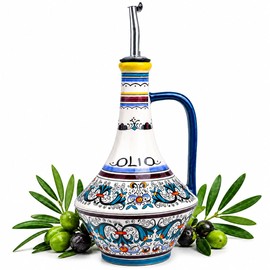 Gnlnkn Ceramic Olive Oil Dispenser Bottle, 18.3 oz Oil Cruet with Spout and Handle, Hand-Painted Floral Pattern, Non-Drip Pourer for Kitchen Counter, Salad Dressing, Vinegar, Decorative Oil Container