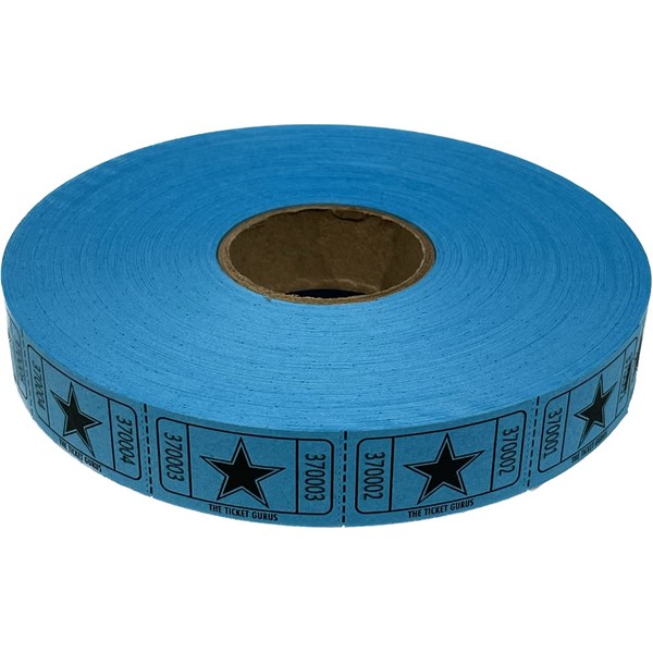 The Ticket Gurus-roll of 2000 Blue Star Tickets Single Roll Consecutively Numbered Raffle Tickets